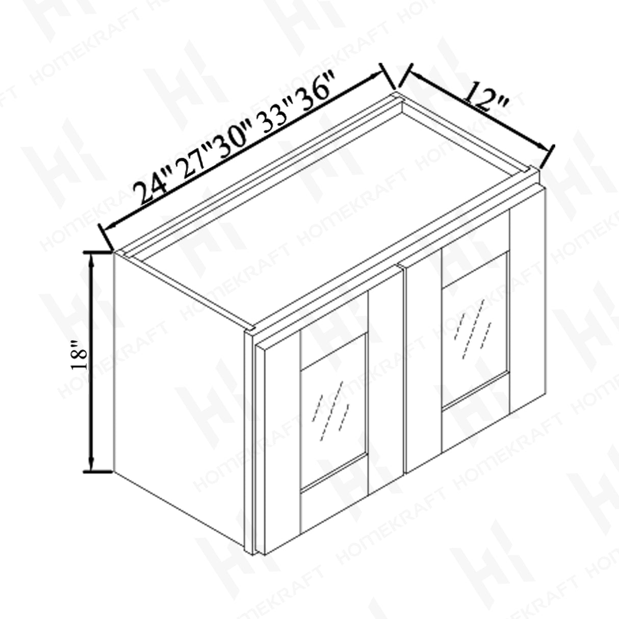 18'' H Double GlassDoor Wall Cabinets