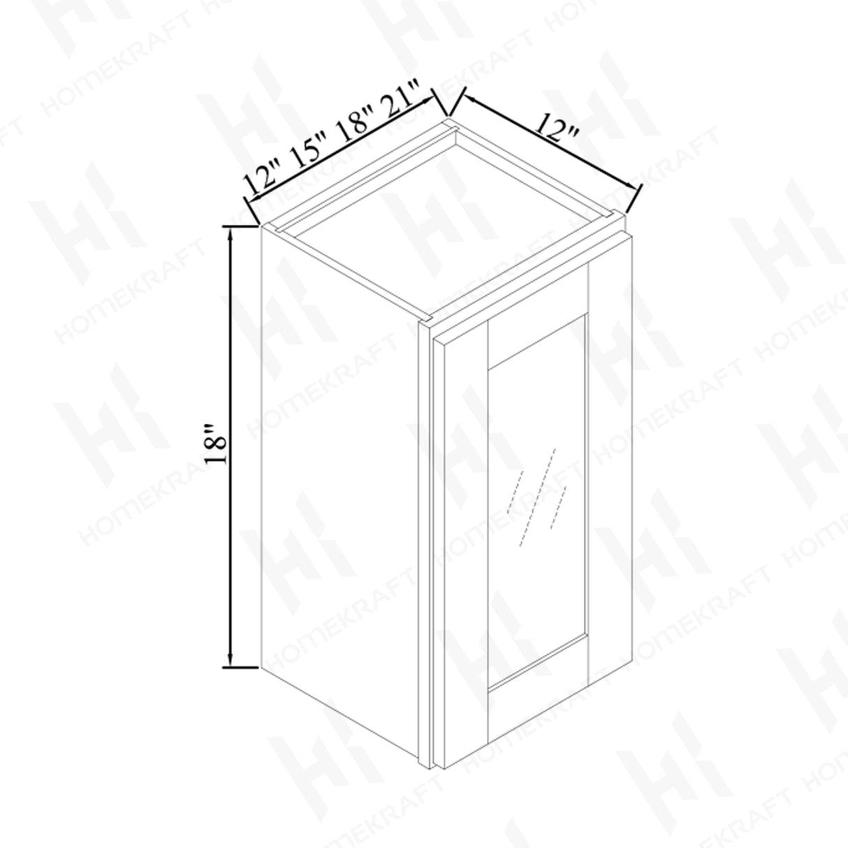 18'' H Single GlassDoor Wall Cabinets