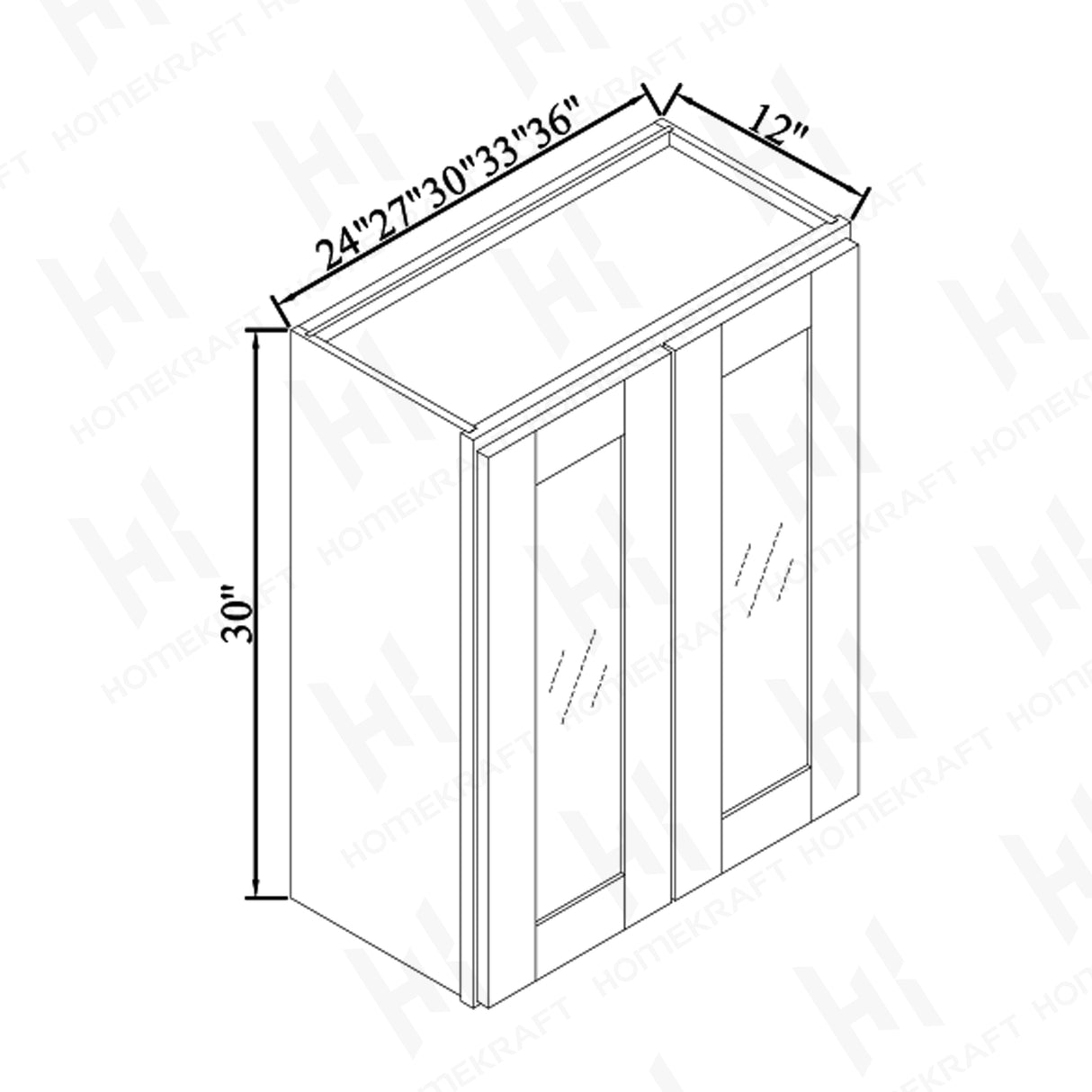 30'' H Double GlassDoors Wall Cabinets