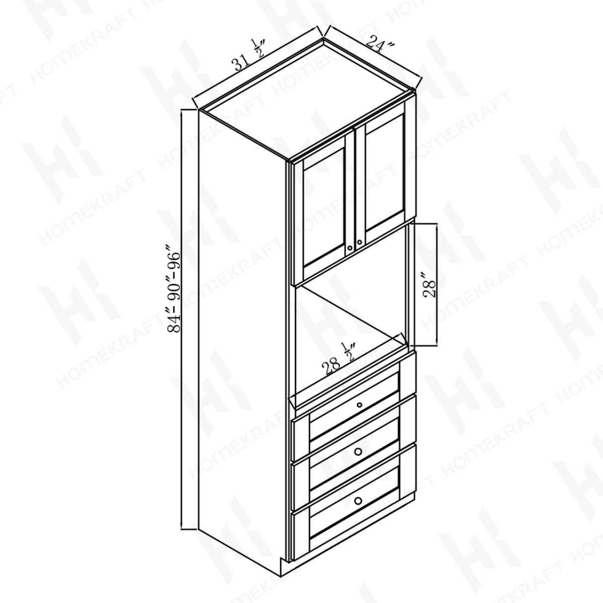 24''D Oven Cabinets With 3 Drawers